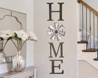 Home Sign With Windmill, Wood Wall Letters, Rustic Metal Windmill, Farmhouse Signs, Home Sign, Rustic Wall Decor, Cottage Core, Cottage Chic