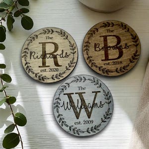 Wedding Monogram Coasters, Personalized Coasters, Engraved Wood Coaster Set, Custom Family Monogram Coasters, Wedding Gift, Anniversary Gift