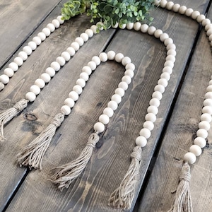 Cuentas de borlas, cuentas decorativas rústicas, guirnalda de cuentas de madera, hilo de cuentas de madera natural, cuentas de madera, cuentas decorativas bohemias, decoración de bandejas escalonadas