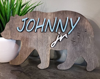 Custom Kids Bear Sign, Personalized Baby Name Sign, Nursery Name Sign, Stacked Wood Signs, Primitive Nursery Decor,  Wooden Bear Wall Art