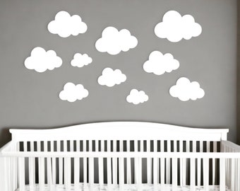 Baby Nursery Clouds, 10 Piece Wood Cloud Sign Set, Wall Clouds, Nursery Wall Decor, Cloud Wall Decor, Nursery Sign Sets, Boho Nursery, Cloud