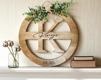 Rustic Wood, Laser Engraved, Custom Monogram Last Name Sign, Modern Farmhouse, Personalized Wedding Name Decor, Established Date Sign, Gift