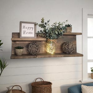 Wooden 3 Ledge Rustic Shelf, 3 Tier Decorative Shelf/Wall Display, Wooden Wall Hung Accent Shelf, Farmhouse Chic/Country/Rustic Wall Decor