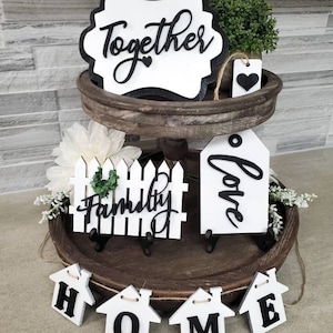 Farmhouse Tier Tray Set, Tier Tray Decor, Wood Mini Signs, Wood Love Sign, DIY Tier Tray Decor, Black and White, Home Accents, Cottage Core