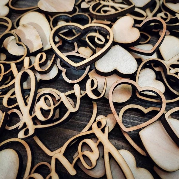Wooden Heart Wedding Table Confetti, Wedding Table Scatter, Rustic Wedding Decor, Wood Wedding Confetti,Love & Hearts,Valentines Heart Decor
