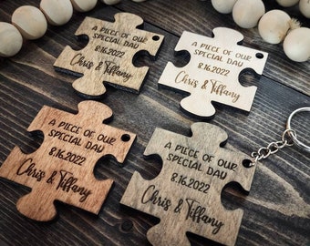 Wooden Puzzle Piece Party Tags, Personalized Wedding Favors, Wedding Keychains, Custom Engraved Wedding Favors, Wedding Gift,Thank You Gifts