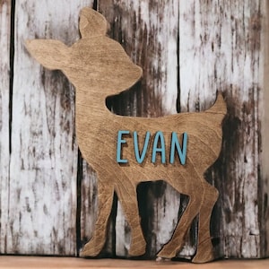 Custom Kids Deer Sign, Personalized Baby Name Sign, Nursery Name Sign, Stacked Wood Signs, Primitive Nursery Decor,  Wooden Deer Wall Art