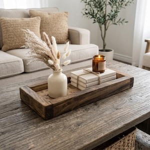 Custom Handmade Rustic Wood Country Style Coffee/Ottoman Tray, Farmhouse Dining Table Decor, Solid Wood Organizer, Serving Tray/Catchall Box image 10
