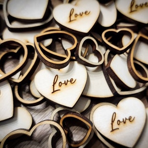 Love Engraved Wood Heart Confetti, Wood Wedding Confetti, Wedding Table Scatter, Engraved Wooden Heart, Heart Cut Outs, Rustic Wedding Decor