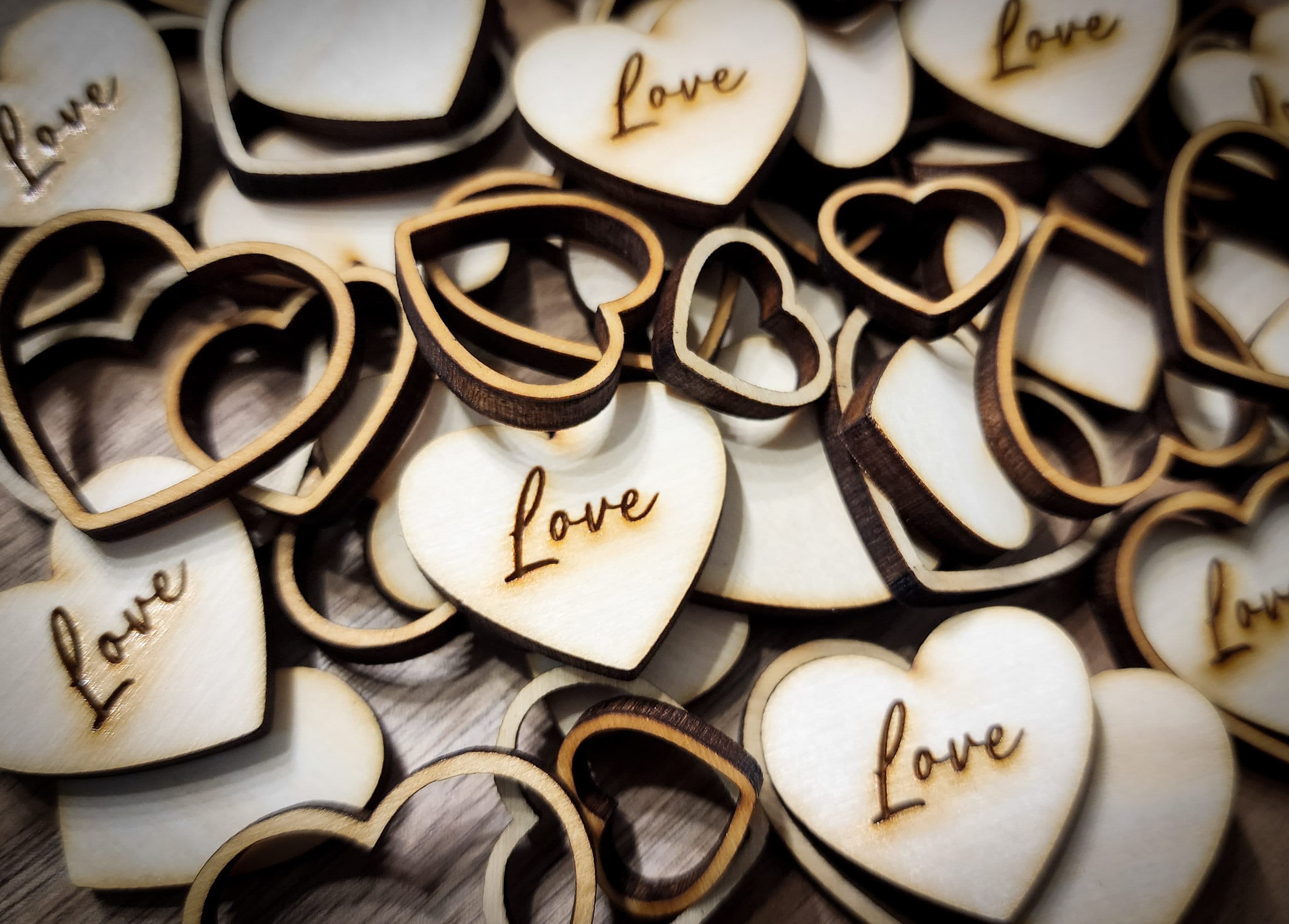 Love Engraved Wood Heart Confetti Wood Wedding Confetti Wedding Table Scatter Engraved Wooden Heart Heart Cut Outs Rustic
