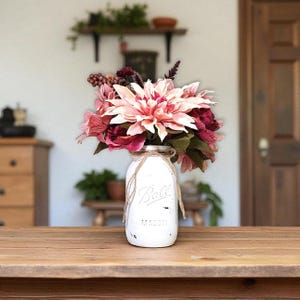 Sunflower & Peonys, Flower Jar Arrangement, Vintage Farmhouse, Mason Jar Decor, Faux Sunflower Bouquet, Boho Centerpiece, Home/Wedding Decor