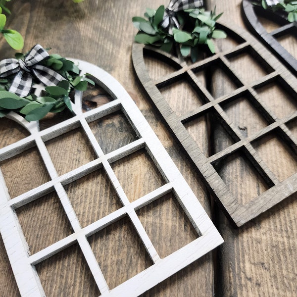 Farmhouse Window With Wreath, Tier Tray Window, Arch Window Decor, Mini Wooden Cathedral Window, Mini Window Accents, Tier Tray Arch Decor,