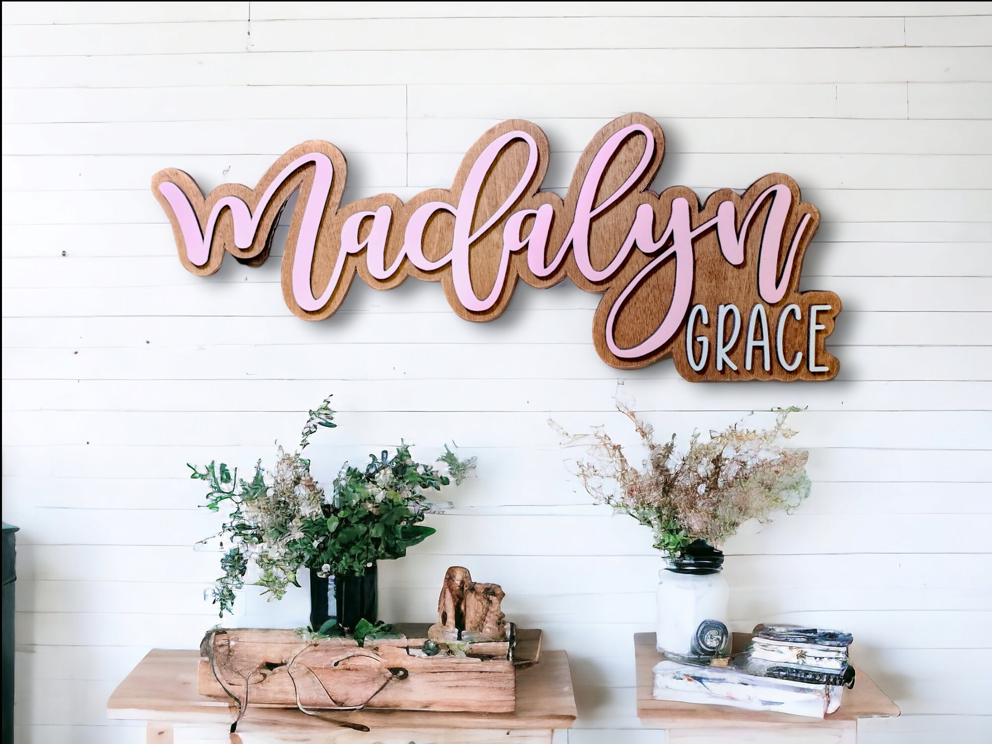 Name Sign Cursive 3D Wooden Name Sign, Custom Kid Signs, Cursive Name Plaque ...
