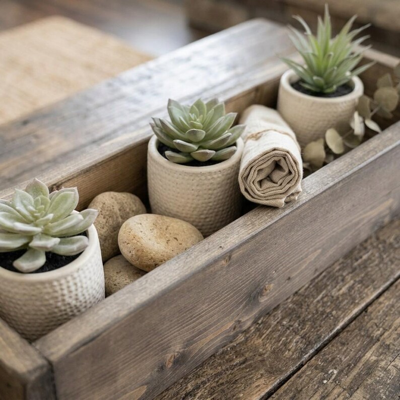 Custom Handmade Rustic Wood Country Style Coffee/Ottoman Tray, Farmhouse Dining Table Decor, Solid Wood Organizer, Serving Tray/Catchall Box image 8