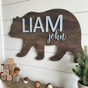 Custom Kids Wooden Bear 3D Cutout Name Sign, Rustic Farmhouse, Personalized Kids Signs, Nursery/Kidsroom Primitive/Woodland Bear Wall Decor