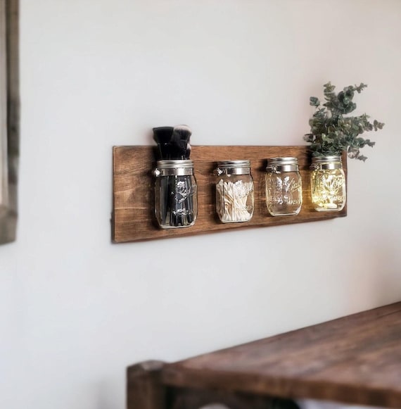 Modern Farmhouse Style, 4 Pint Ball Mason Jar, Bathroom Organizer, Farmhouse Chic, Wooden Wall Decor, Craft Room Storage, Decorative Storage