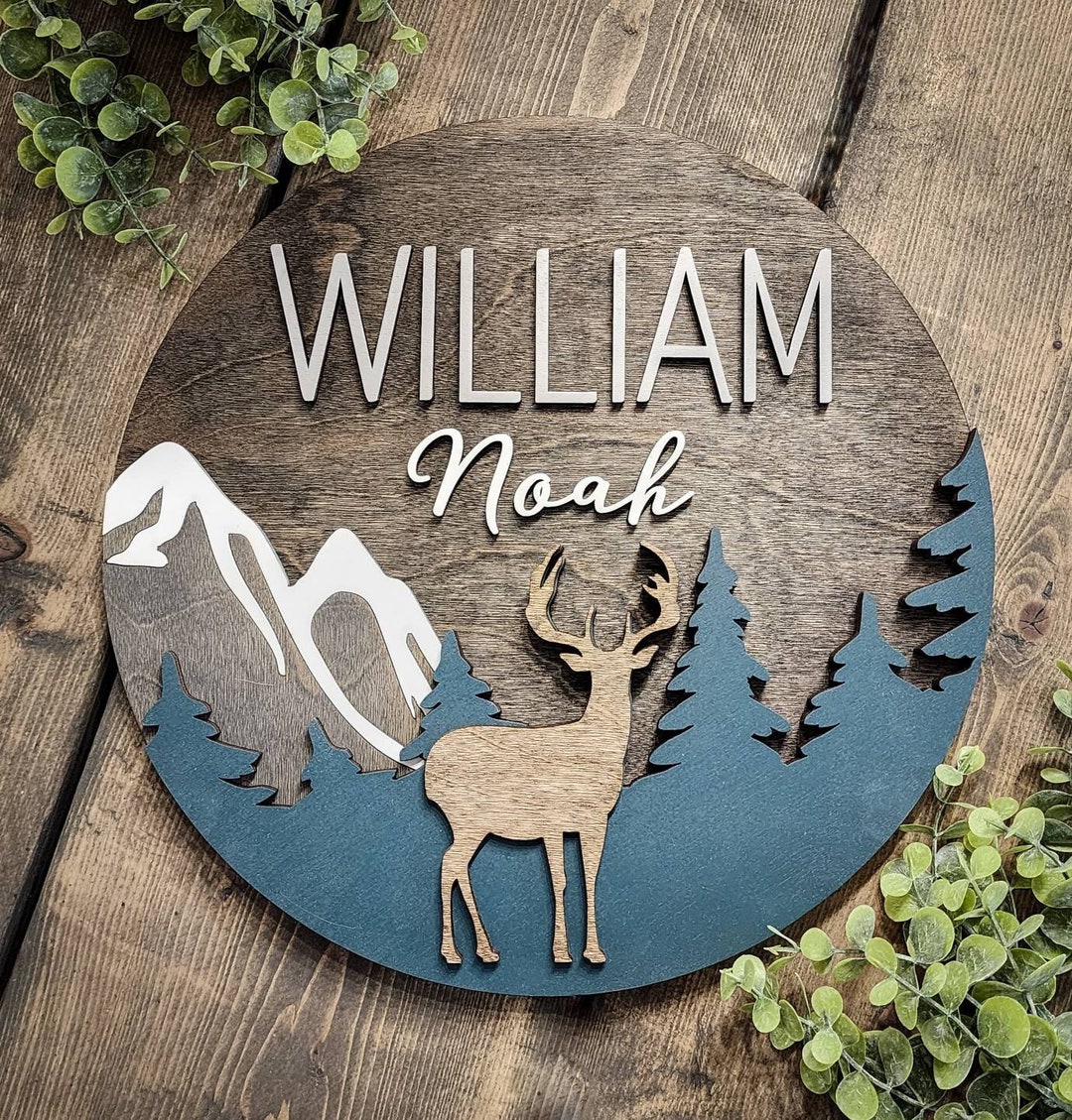 Custom Boys Deer Name Sign, Deer in Woods Wall Decor, Personalized