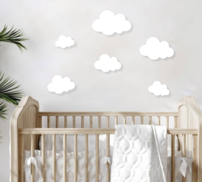 Baby Nursery Clouds, Wooden Cloud Sign Set, Nursery Cloud Signs, Modern Baby Room Wall Decor, Wall Clouds, Nursery Wall Art, Nursery Accents image 2