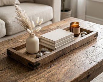 Custom Handmade Rustic Wood Country Style Coffee/Ottoman Tray, Farmhouse Dining Table Decor, Solid Wood Organizer, Serving Tray/Catchall Box