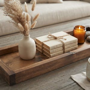 Custom Handmade Rustic Wood Country Style Coffee/Ottoman Tray, Farmhouse Dining Table Decor, Solid Wood Organizer, Serving Tray/Catchall Box image 7