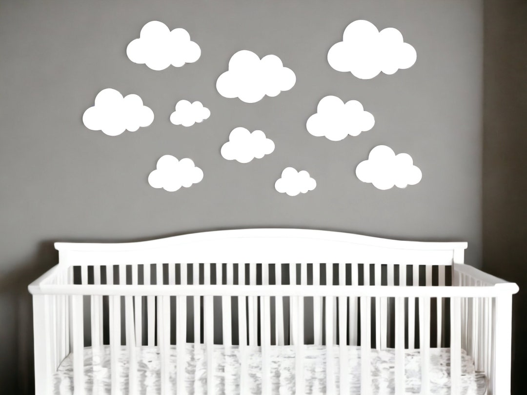 Baby Nursery Clouds, 10 Piece Wood Cloud Sign Set, Wall Clouds, Nursery