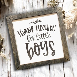 Thank Heaven For Little Boys, Square Wood Sign, Boys Nursery/Playroom Sign, Cottage Core, Kid Wall Decor, Boho/Farmhouse Nursery Wall Decor