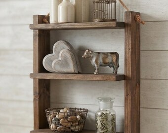 Rustic Wooden Rope Shelf, Modern Farmhouse Style, Floating Ladder Shelf, Bathroom Storage, Wall Organizer, Decorative Shelf, Cozy Home Decor