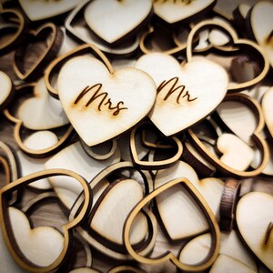 Mr & Mrs Engraved Wooden Heart Confetti, Wood Wedding Confetti, Wedding Table Scatter, Engraved Hearts, Heart Cut Outs, Rustic Wedding Decor