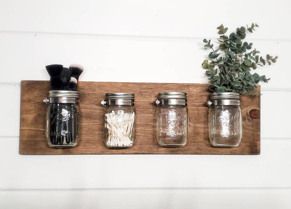 Modern Farmhouse Style, 4 Pint Ball Mason Jar, Bathroom Organizer