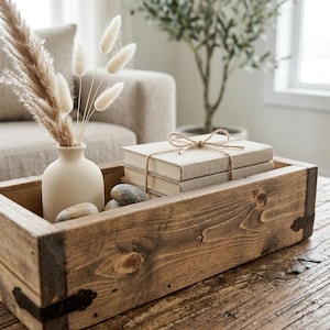 Custom Handmade Rustic Wood Country Style Coffee/Ottoman Tray, Farmhouse Dining Table Decor, Solid Wood Organizer, Serving Tray/Catchall Box image 5