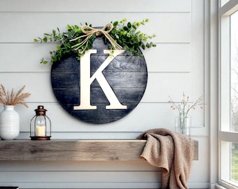 Engraved Pallet Initial Wood Sign, Monogram Initial Sign Round, Last Name Initial Decor, Rustic Farmhouse  Home Decor, Custom Wedding Gift
