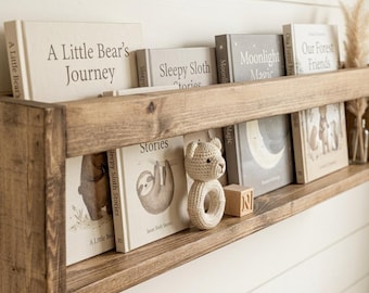 Rustic Wooden Floating Bookshelf, Country/Farmhouse, Solid Wood Wall Mounted Bookshelf, Kidsroom/Nursery Wall Decor, Magazine Wall Organizer