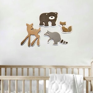 Forest Animal Sign Set, Deer, Bear, Fox, Raccoon, Wooden Animal Wall Art, Modern/Boho, Primitive Nursery & Kids Room Decor, Baby Shower Gift