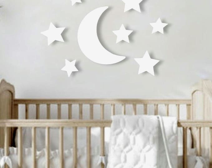 Moon & Stars, Baby Nursery Sign Set, Wood Wall Decor, Nursery Room Decor, Celestial Wall Art, Playroom Signs, Nursery Accents, Boho Nursery
