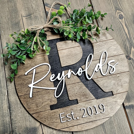 Personalized Monogram Last Name Sign, Custom Family Name Round, Laser Cut, Initial Wood Sign, Door Hanger, Rustic Sign, Farmhouse Wall Decor