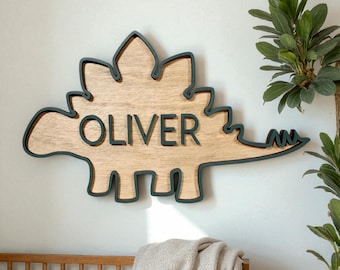 Custom Wood 3D Dinosaur Name Sign, Dinosaur Nursery Wall Art/Decor, Personalized Kid Sign, Custom Modern Kid Room Decor, Laser Cut Wood Sign
