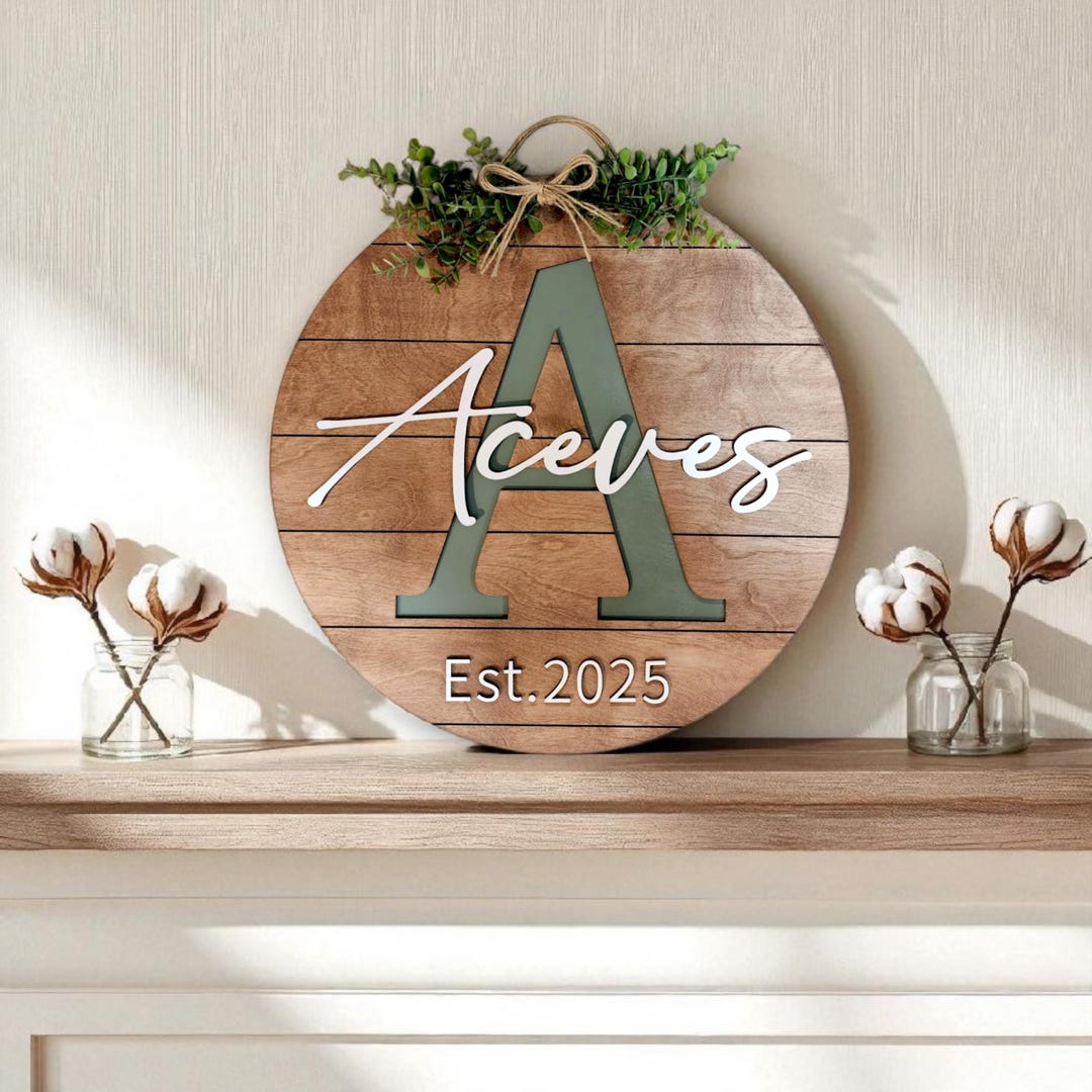Rustic Wooden, Engraved Monogram Family Name Sign, Modern Farmhouse ...