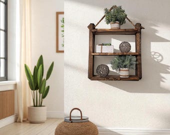 Rustic Wooden Ladder Shelf, Modern Farmhouse, Floating Wood Rope