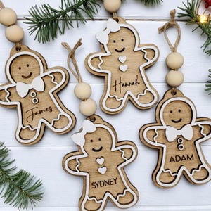Personalized Gingerbread Ornament, Wood Custom Kids Name Ornament, Farmhouse Stocking/Gift Tag, Vintage Boho, Christmas Tree & Holiday Decor