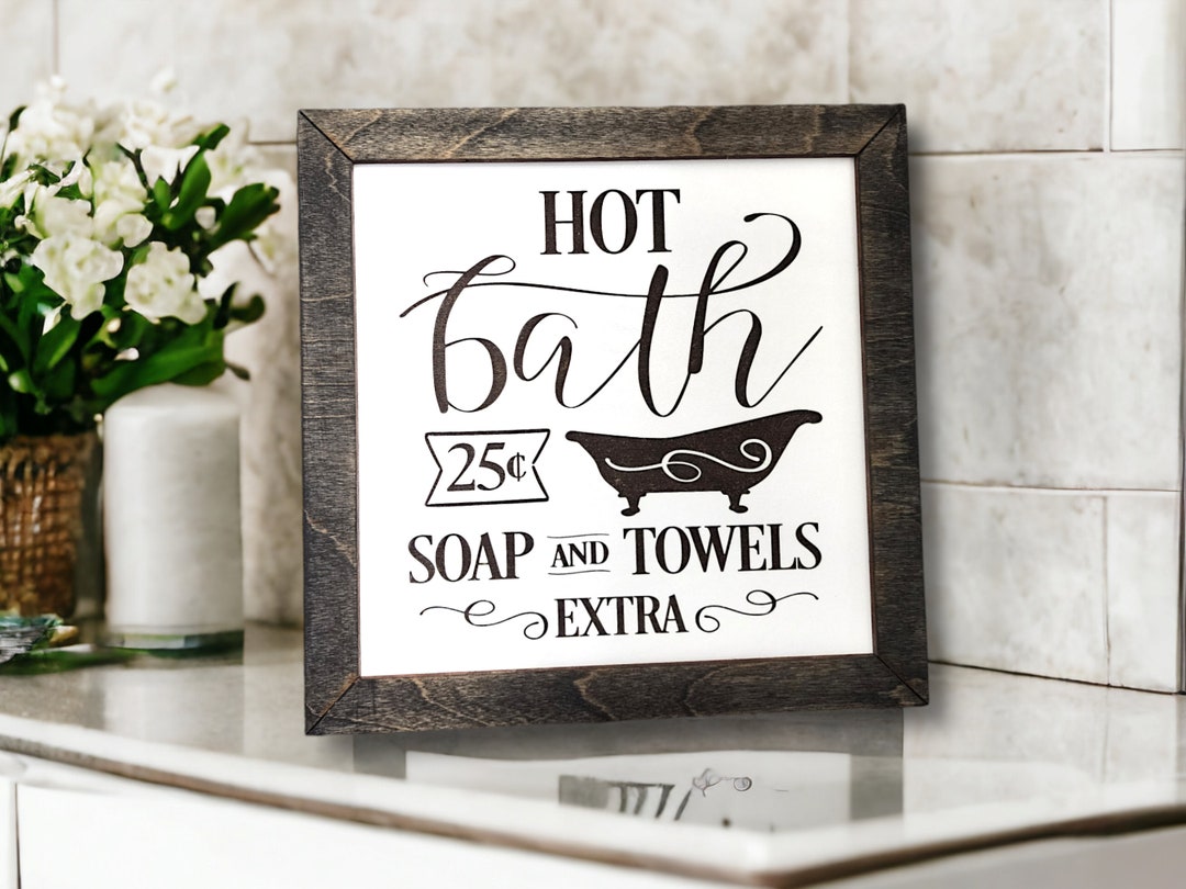 Hot Bath, Vintage Style Bathroom Sign, Farmhouse Bathroom Wall Decor