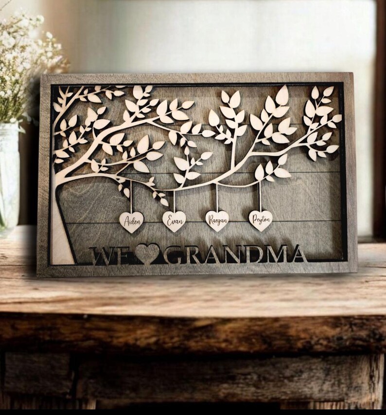 Personalized Family Tree, Custom Wooden Sign for Mom, Family Tree Sign ...