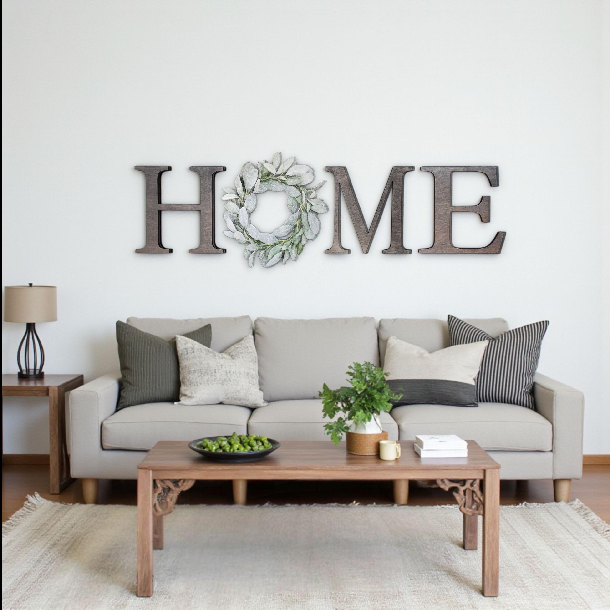 Home Wall Letters With Lamb's Ear Wreath, Wooden Home Sign