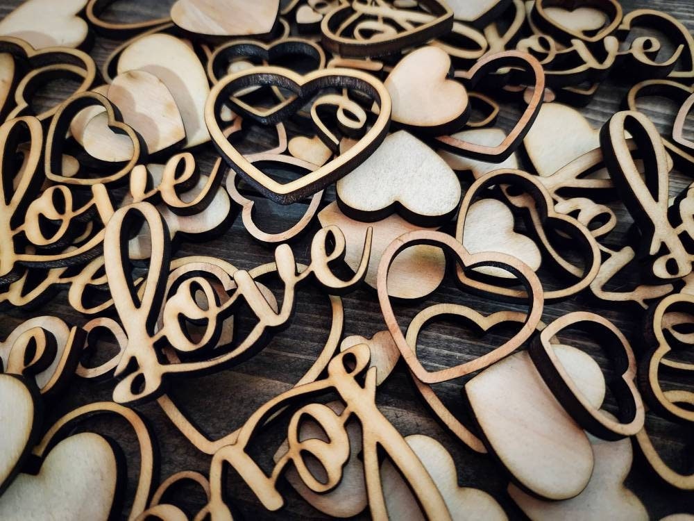Wooden Heart Wedding Table Confetti Wedding Table Scatter Rustic Wedding Decor Wood Wedding ConfettiLove HeartsValentines