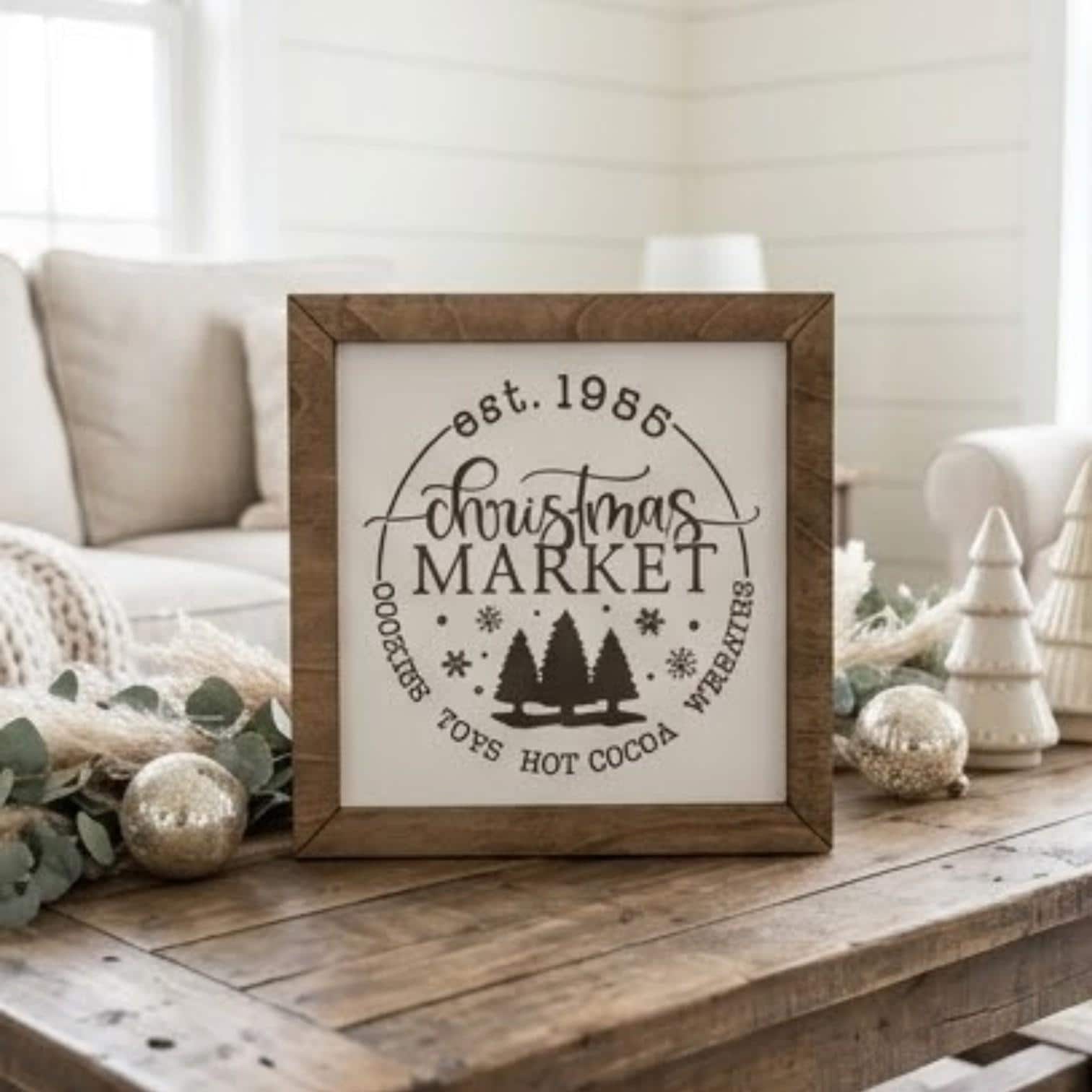Christmas Market, Engraved Wood Sign, Vintage Farmhouse, Christmas
