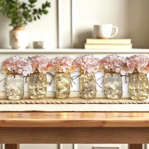 Set of 6 Light Up Mason Jars, Romantic Themed, Table Centerpiece Set, Rustic Farmhouse, Wedding/Bridal Table Decor, Baby Shower Decorations