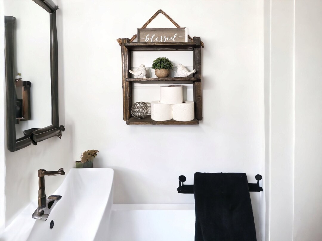 Rustic Wooden 3 Tier Hanging Shelf, Farmhouse/country Wall Shelving, Rope Hung Bathroom ...