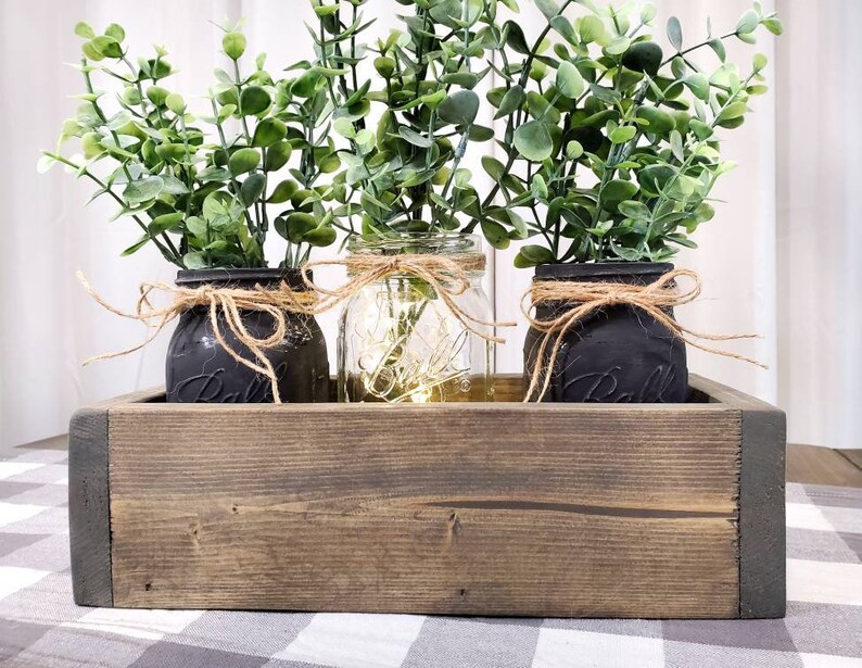 Fairy Lit Mason Jar Centerpiece Distressed Jars & Eucalyptus Etsy