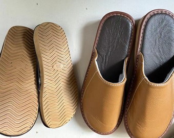 Vintage pure handmade leather slippers lovers indoor fashion casual slippers All season slippers, made of cowhide