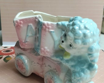 Vintage Kitschy, Baby Lamb Planter, Vintage Nursery Decor, Relpo Flower Vase