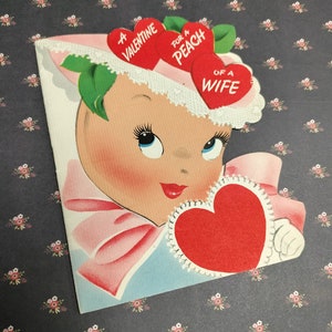 Carte de Saint-Valentin vintage 1949, vous êtes une pêche, coeur, éphémères, carte de voeux pour femme.